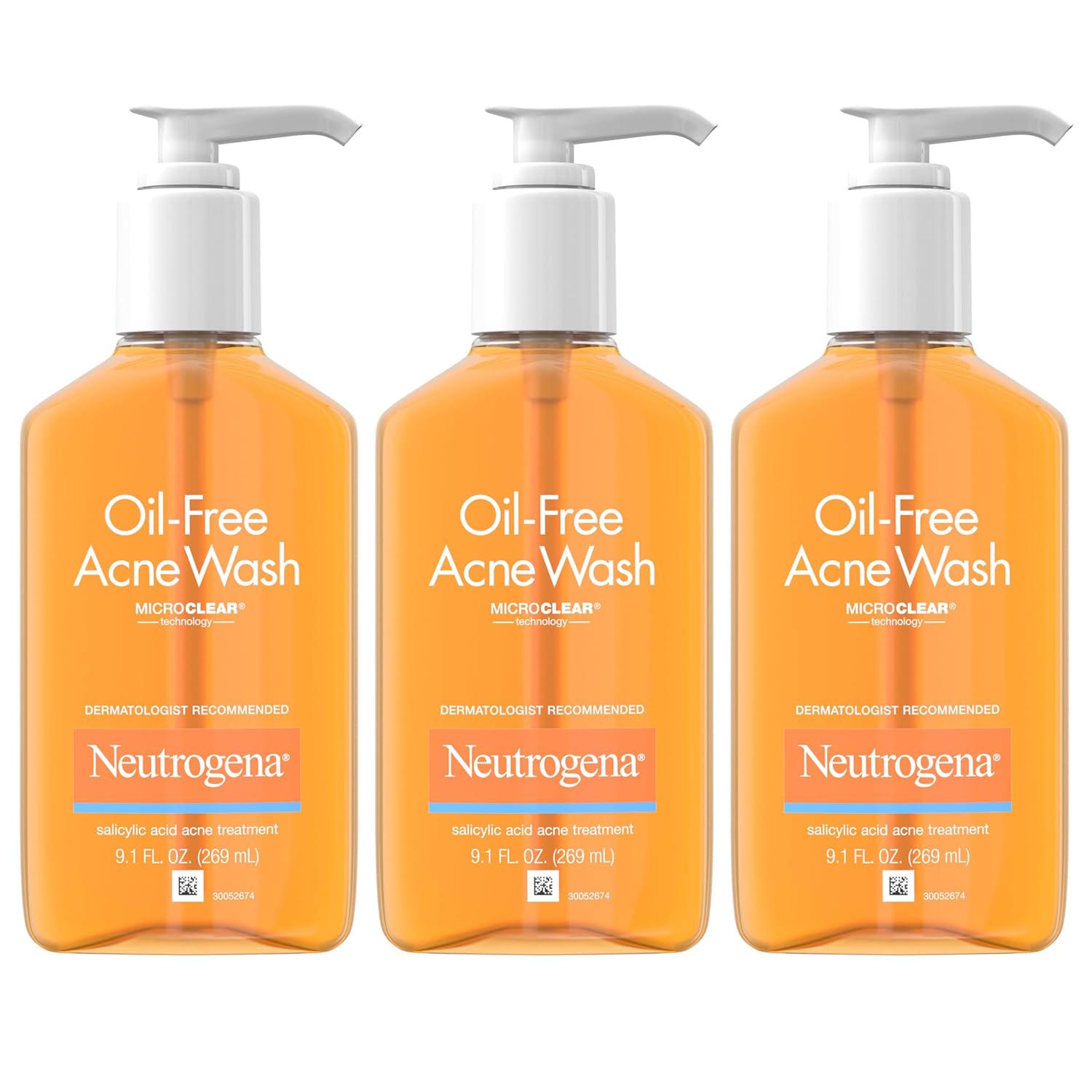 Neutrogena Oil-Free Acne Wash 269ml pump bottles with salicylic acid treatment
