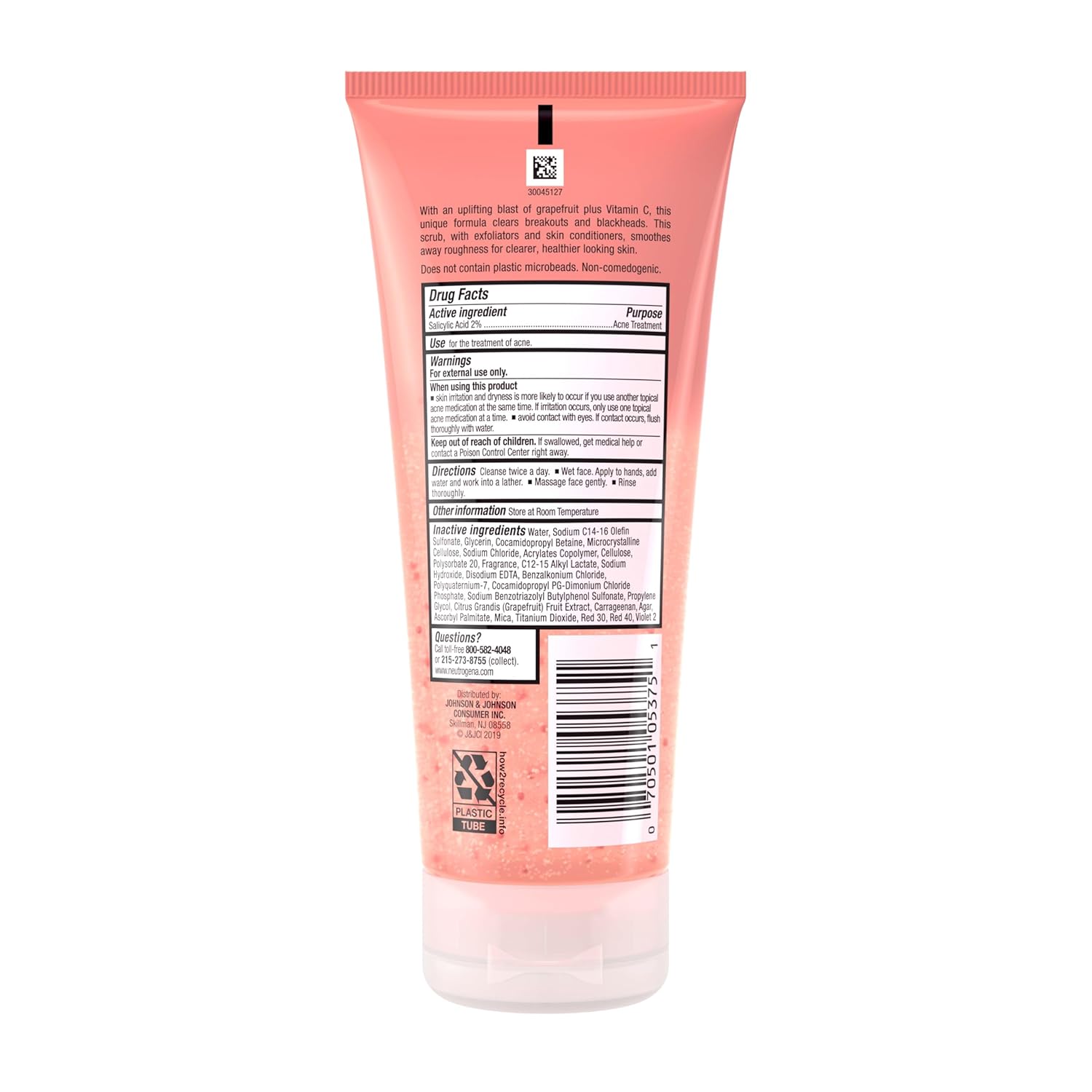 Neutrogena Oil-Free Acne Wash pink grapefruit foaming scrub 198ml tube