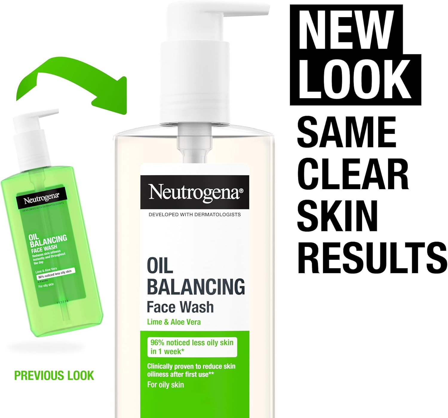 Neutrogena Oil Balancing Face Wash 200ml with pump dispenser, lime and aloe vera