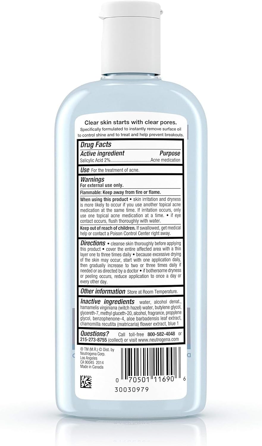 Neutrogena Clear Pore Oil-Eliminating Astringent 236mL blue liquid bottle with white cap
