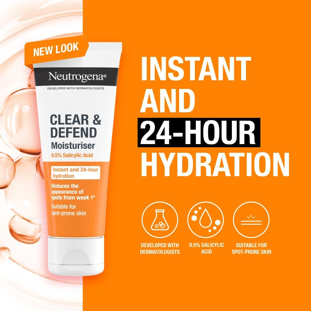 Neutrogena Clear & Defend Moisturiser 50ml oil-free face cream with salicylic acid