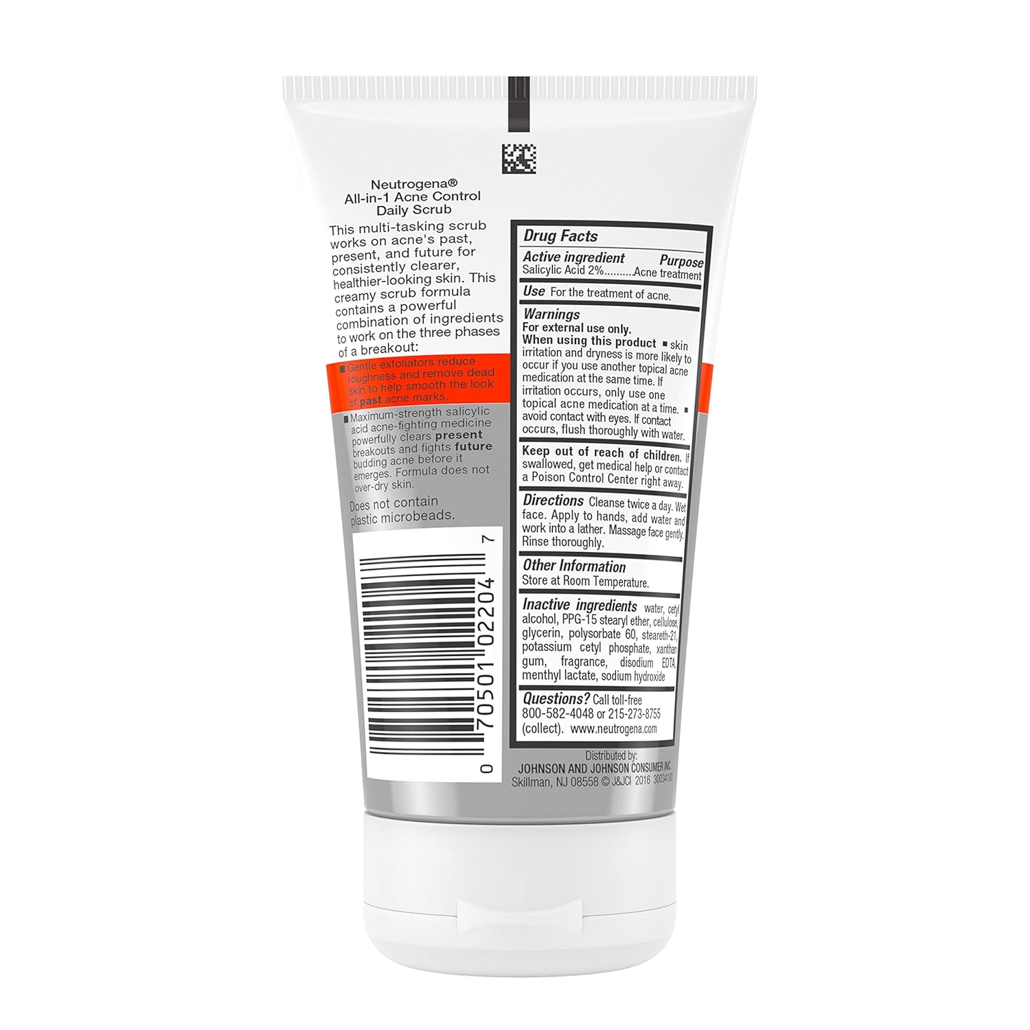Neutrogena All-in-1 Acne Control Daily Scrub 124mL tube with white cap