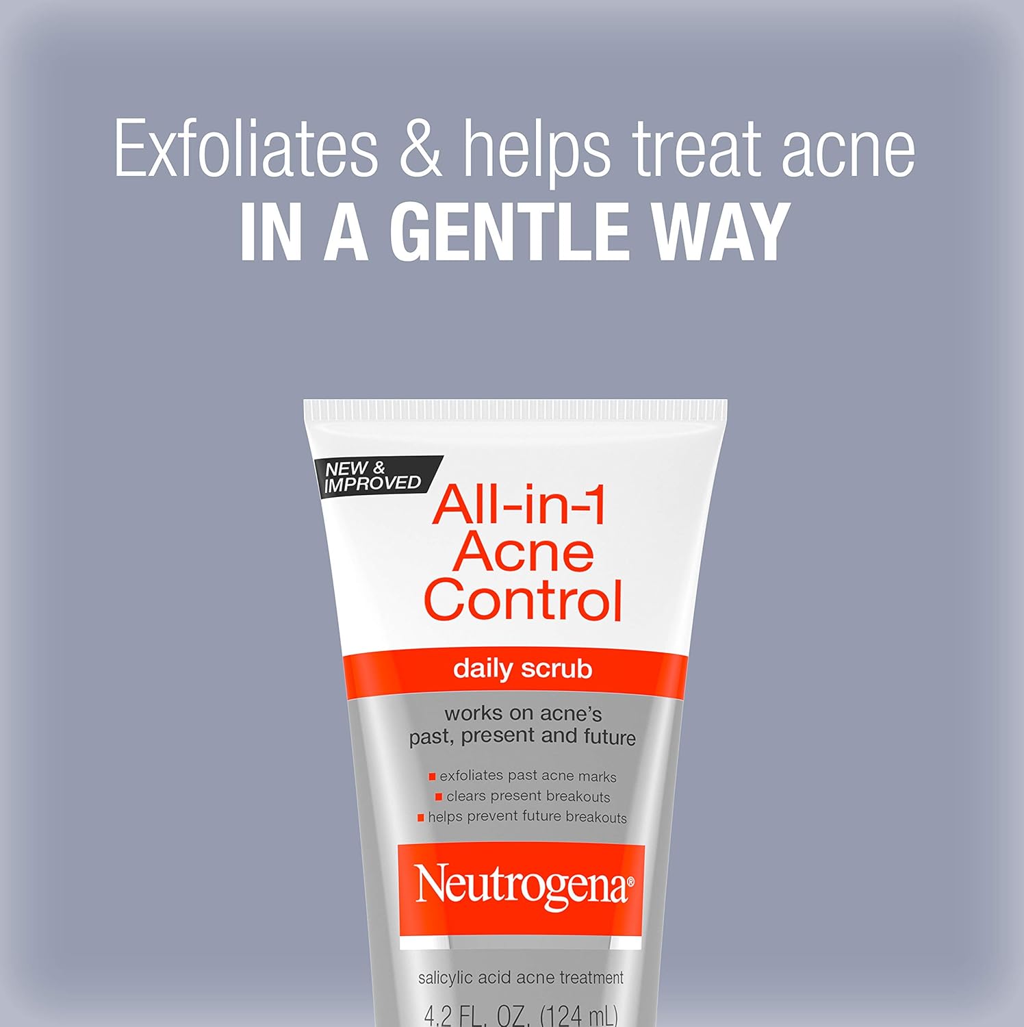 Neutrogena All-in-1 Acne Control Daily Scrub 124ml tube with white and red packaging