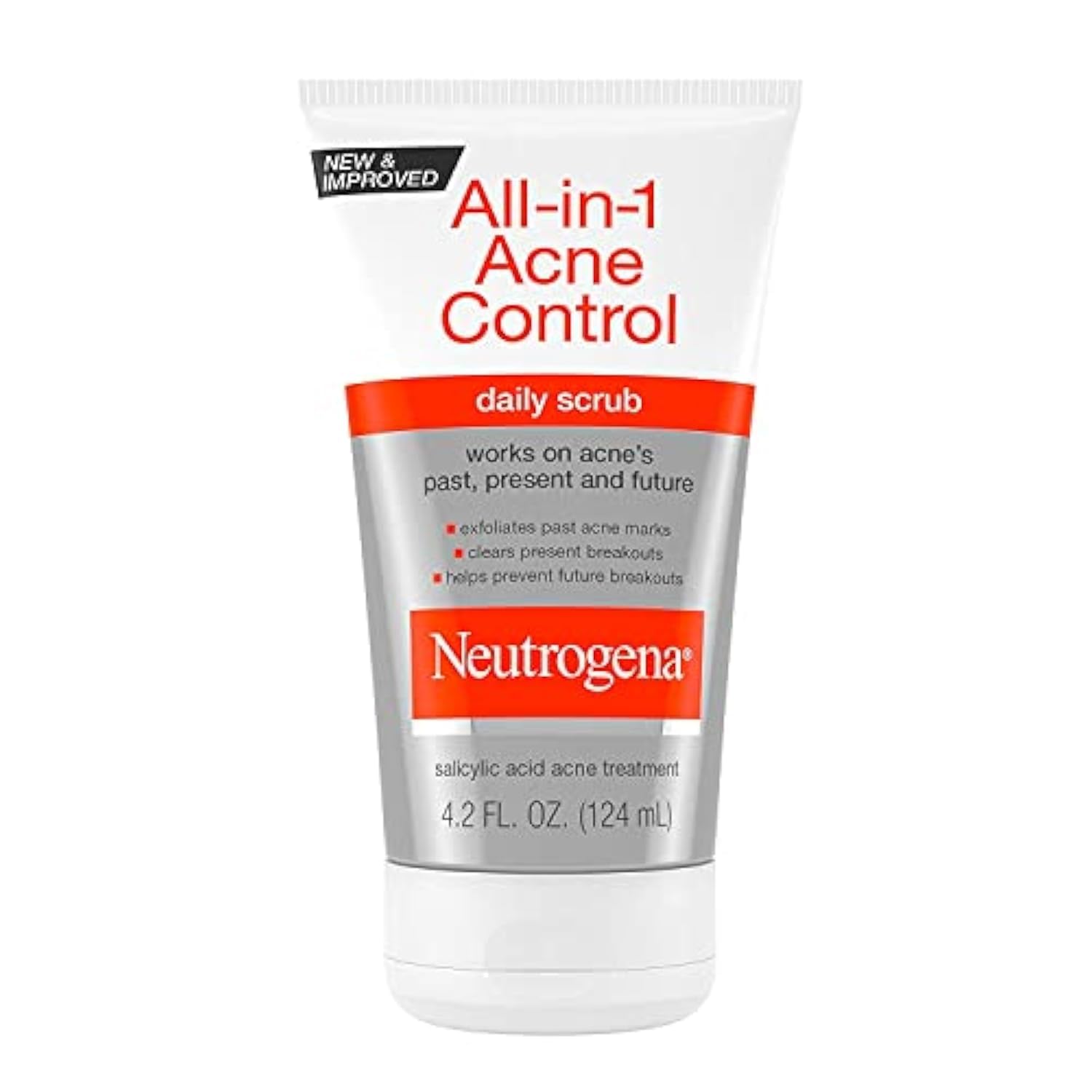 Neutrogena All-in-1 Acne Control Daily Scrub 124mL tube with red and grey packaging