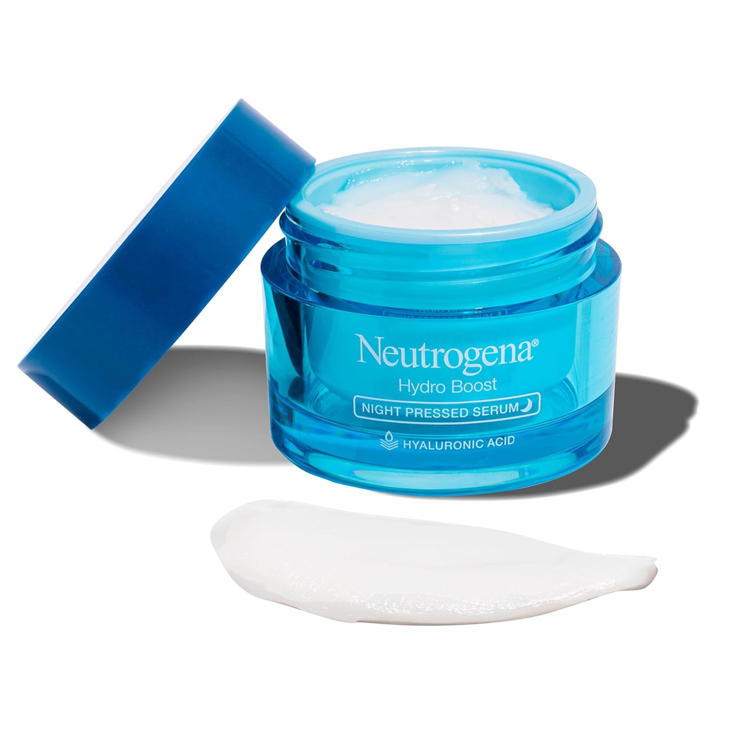 Neutrogena Hydro Boost Night Pressed Serum with hyaluronic acid in turquoise jar