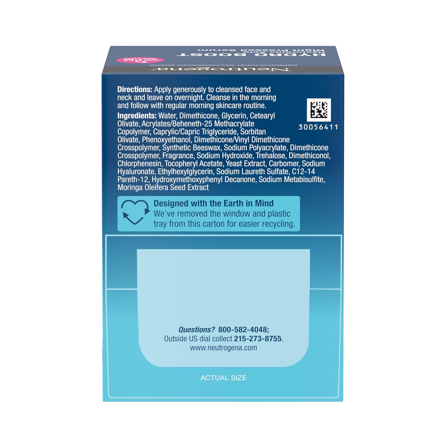 Neutrogena Hydro Boost Night Pressed Serum blue packaging with ingredients and directions