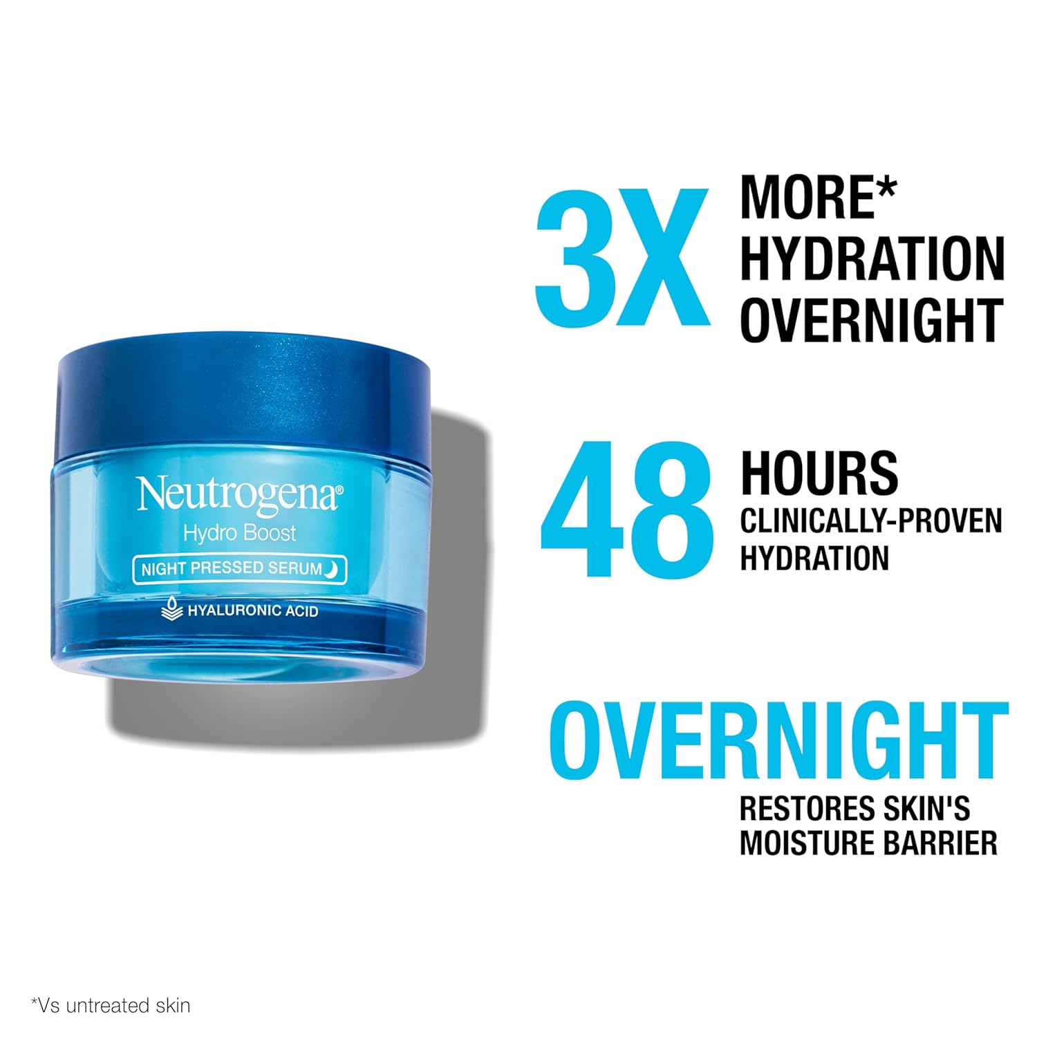 Neutrogena Hydro Boost Night Pressed Serum with hyaluronic acid in blue jar