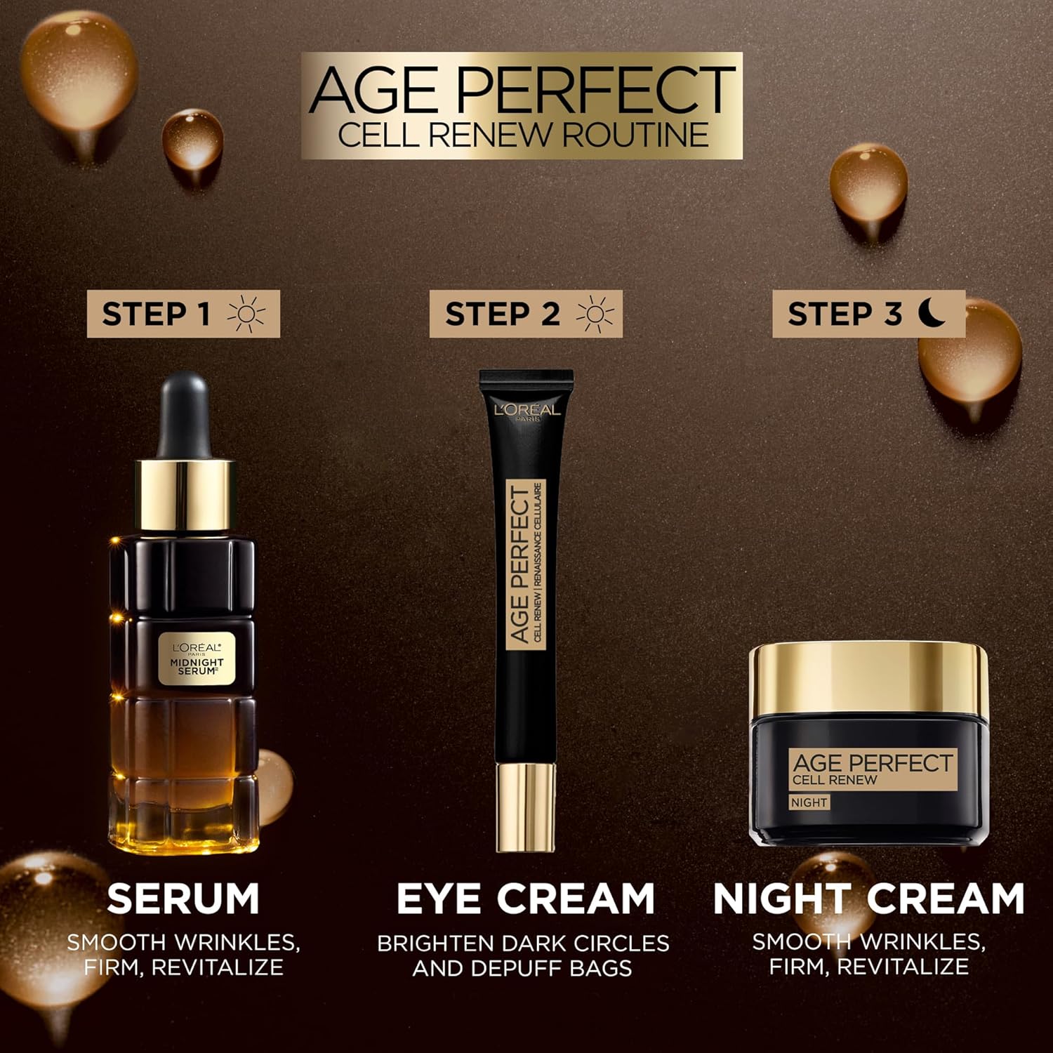L'Oréal Paris Age Perfect Cell Renew Midnight Serum 30ml bottle with gold cap
