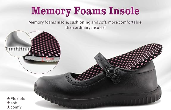 Black girls school shoes GS7179 with memory foam insole and buckle strap