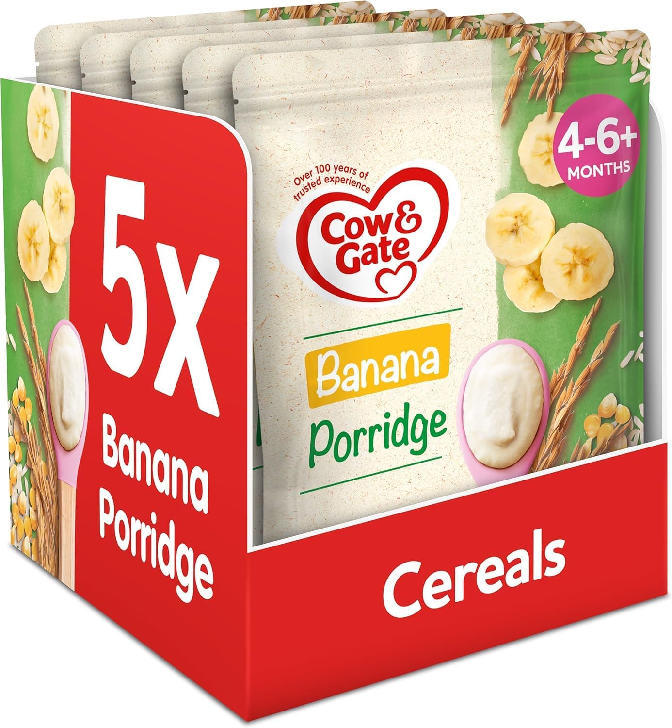 Cow & Gate Banana Porridge 125g multipack, 4-6+ months infant cereal