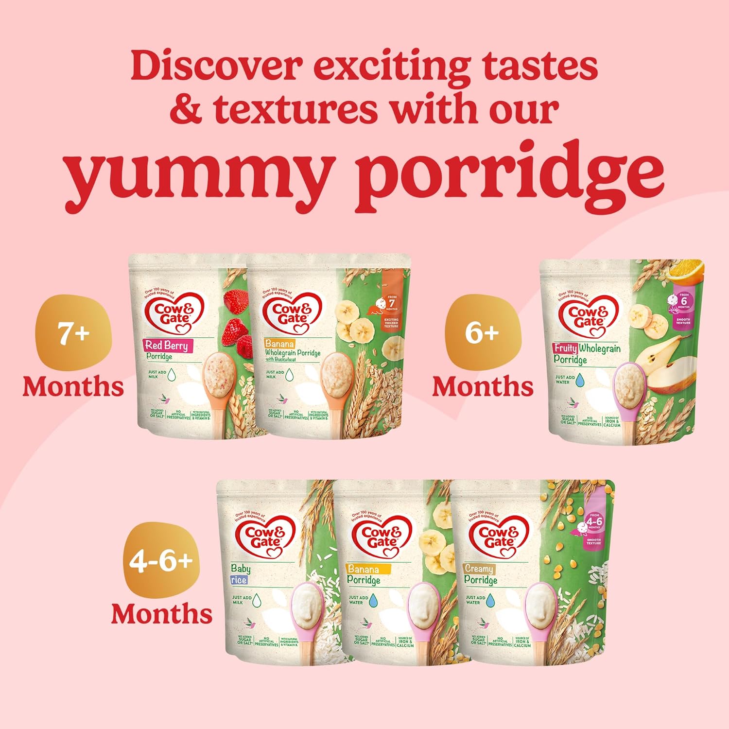 Cow & Gate Banana Porridge 125g packet for infants four to six months plus