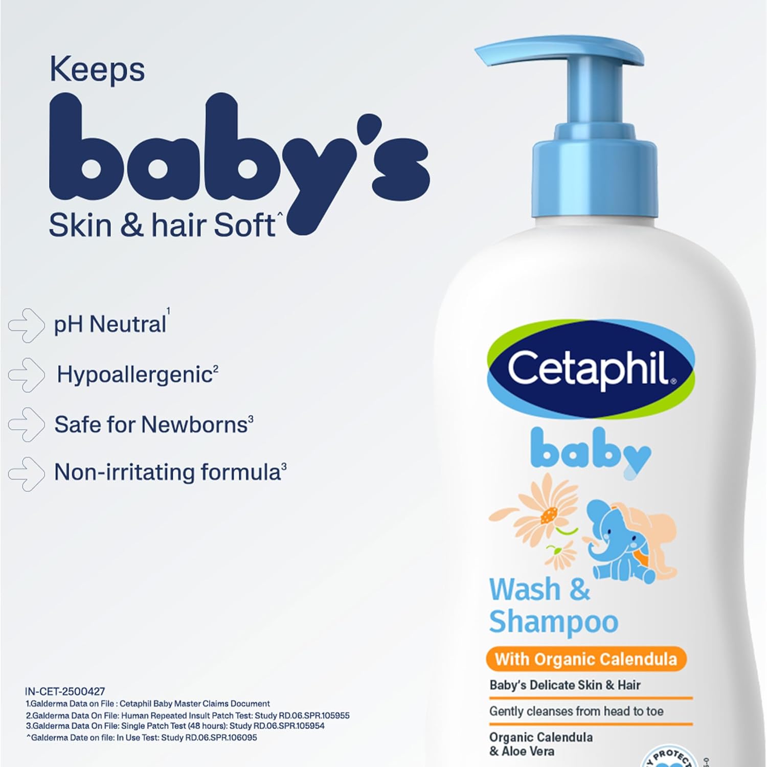 Cetaphil Baby Wash & Shampoo with Organic Calendula 13.5oz pump bottle white