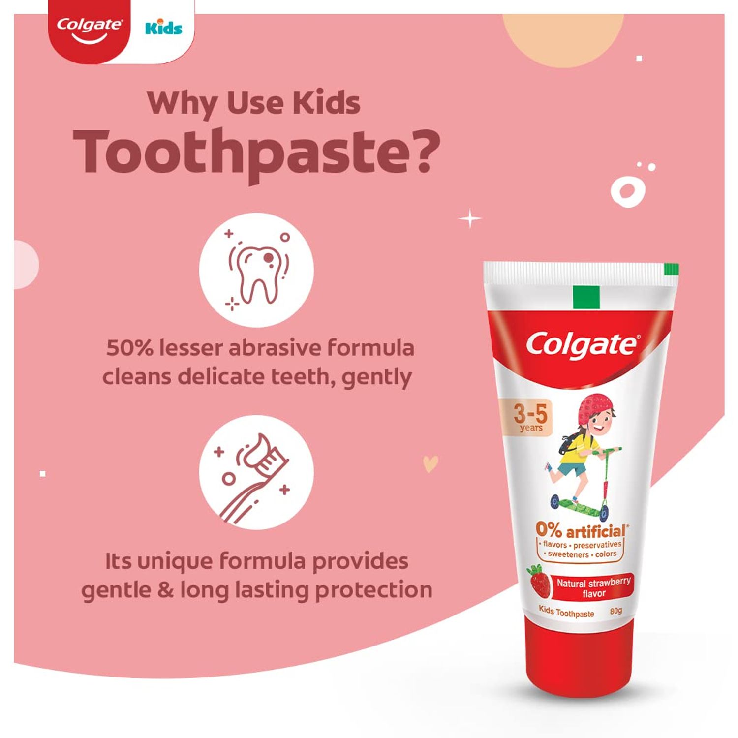 Colgate Kids Toothpaste 3-5 years natural strawberry flavour 80g tube