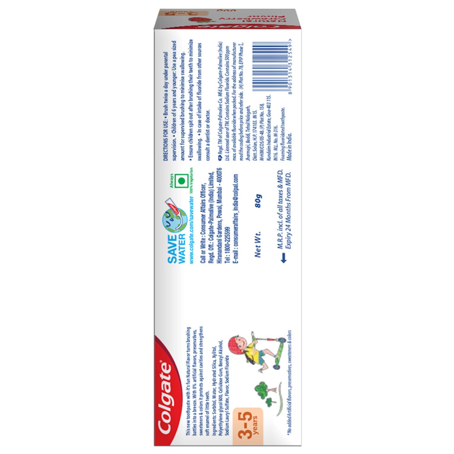 Colgate Kids toothpaste for ages 3-5 years, 80g tube with child-friendly formula