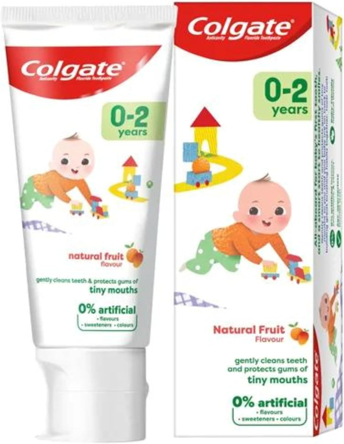 Colgate Baby Kids Toothpaste 0-2 Years natural fruit flavour tube and box