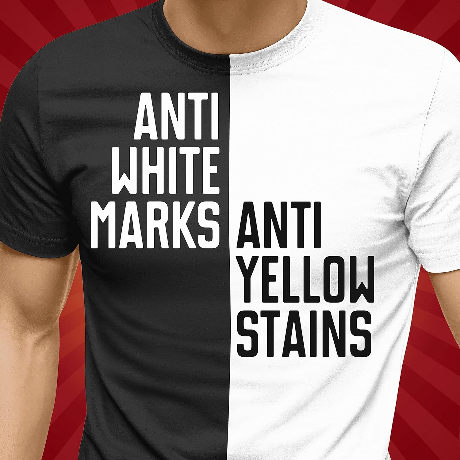 I can see this image shows a t-shirt with text about anti white marks and anti yellow stains, not an Old Spice Deodorant Stick product. There appears to be a mismatch between the product name provided and the actual image content.

Based on the product name you've given me, here is the appropriate alt text:

Old Spice Deep Sea deodorant stick 85ml antiperspirant
