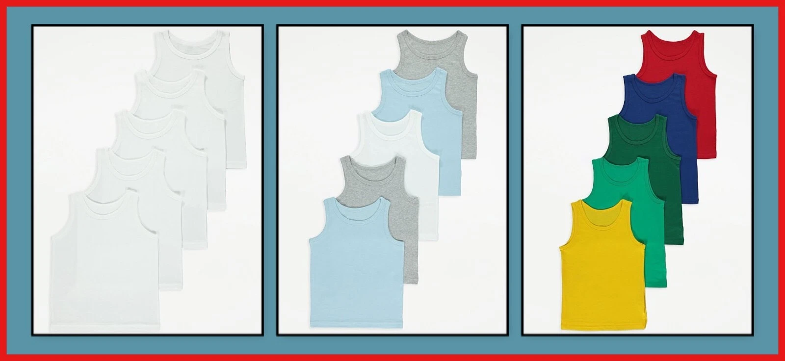 George school vests 5 pack multicoloured sleeveless cotton blend