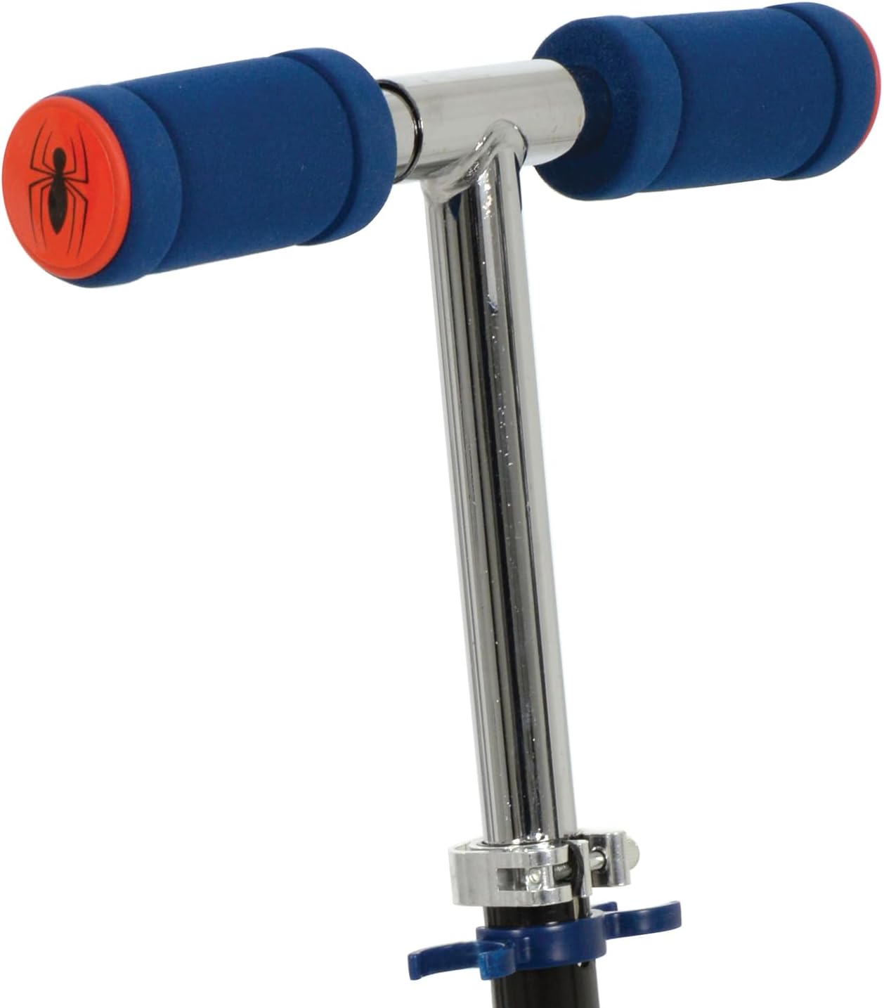 Marvel Spider-Man folding in-line scooter with blue and red handlebar grips