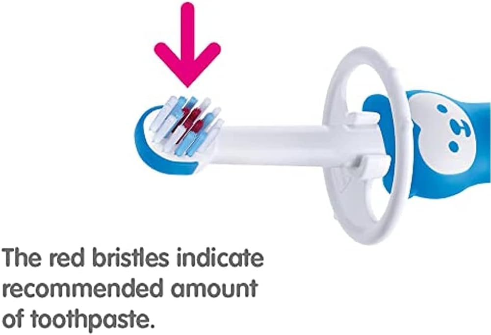 MAM baby toothbrush with safety shield and blue handle, six months plus