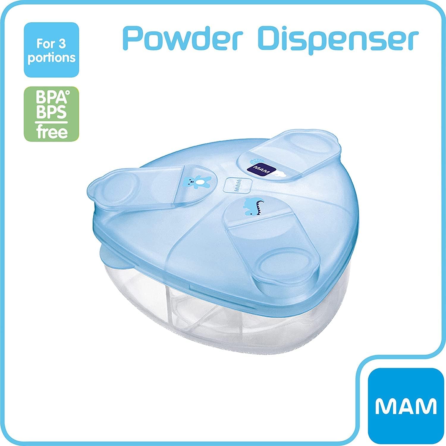 MAM blue powder dispenser for three portions, BPA and BPS free