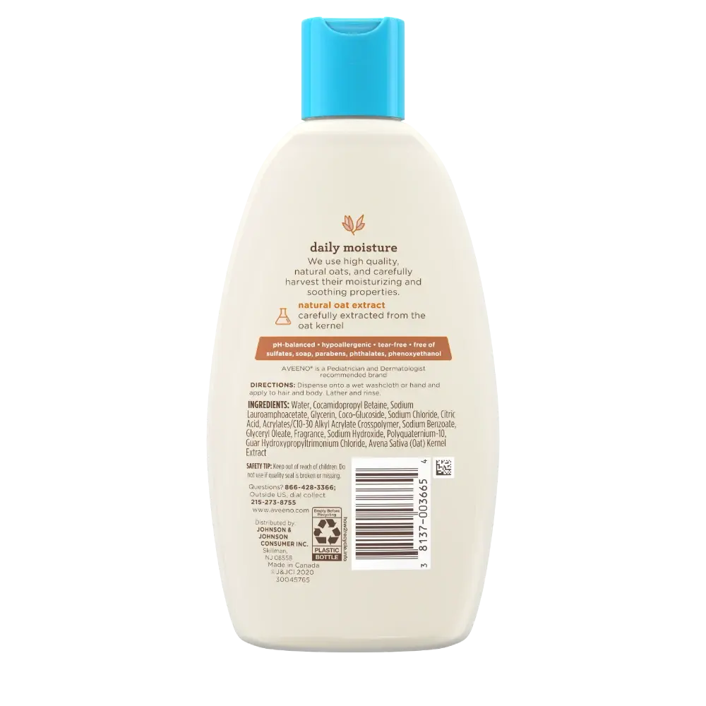Aveeno Baby Daily Moisture Wash and Shampoo 976ml with blue cap