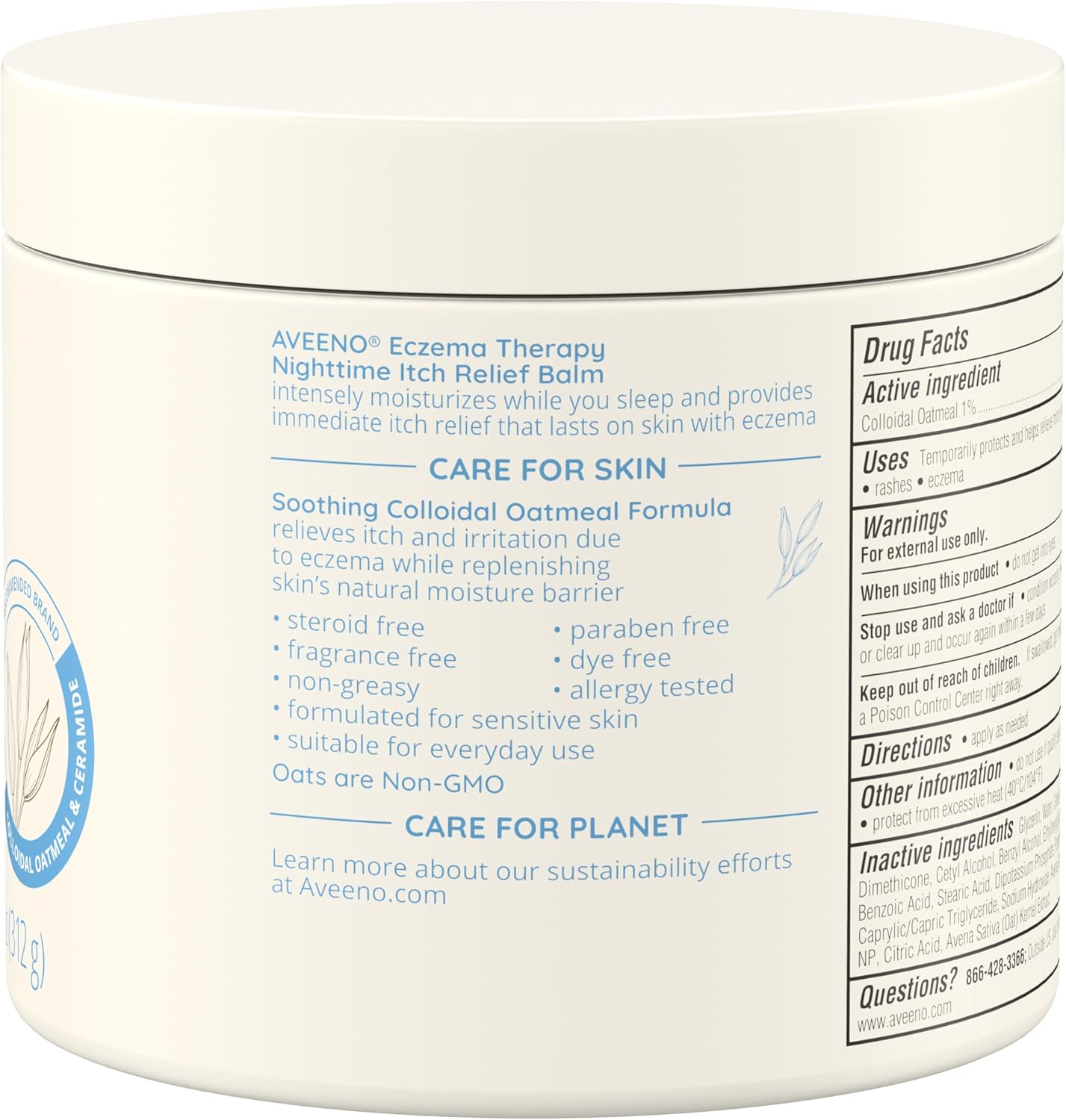 Aveeno Eczema Therapy Nighttime Itch Relief Balm 11 oz jar with colloidal oatmeal