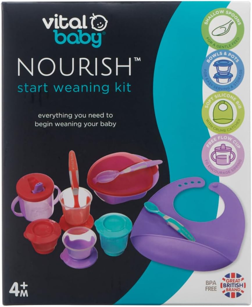 Vital Baby Nourish complete baby weaning kit with bowls, spoons and bibs, 10 pieces