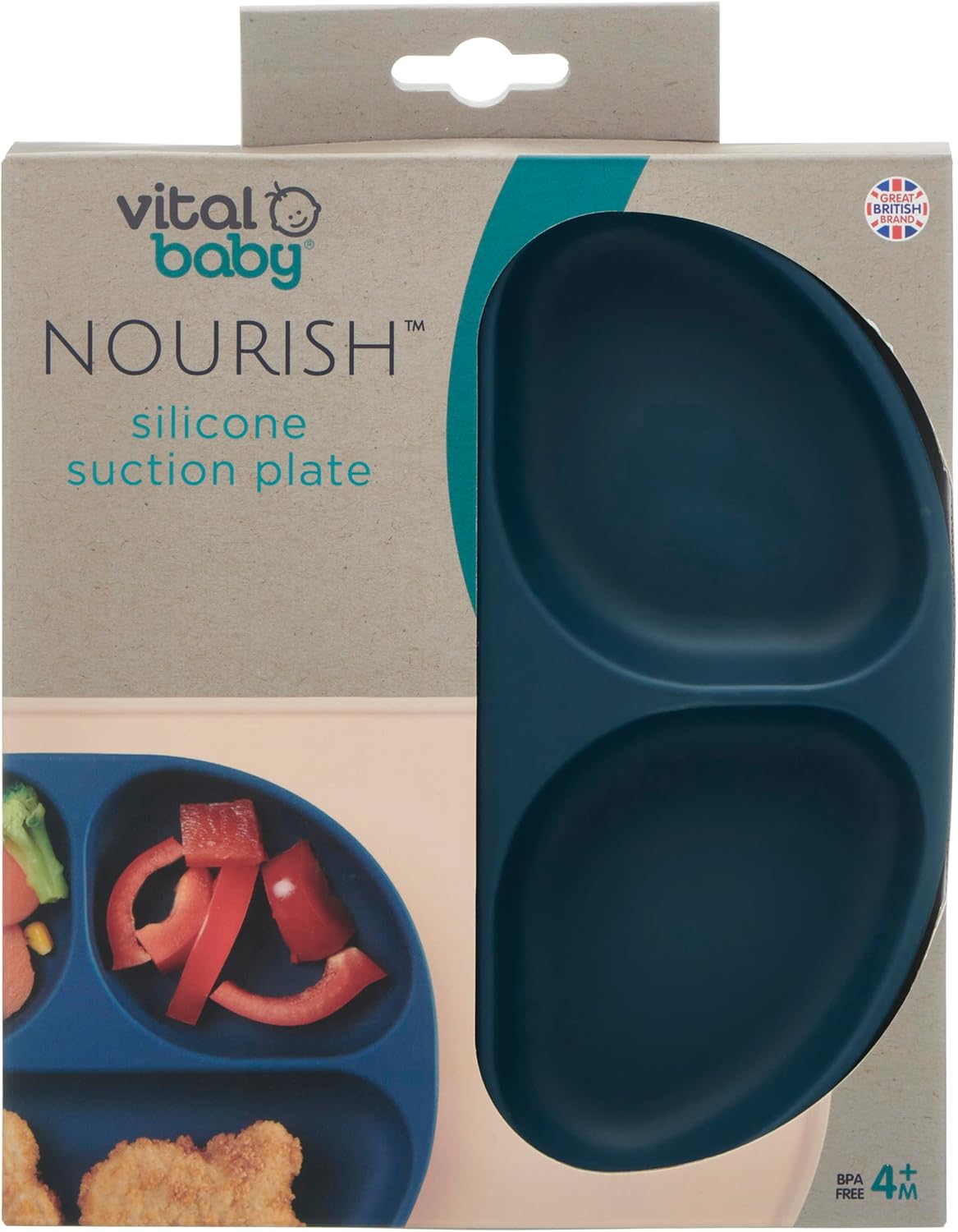 Vital Baby NOURISH silicone suction plate in moody blue for 4 months plus