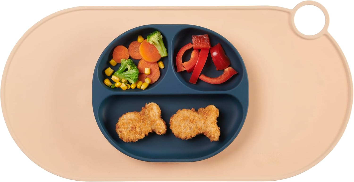 Vital Baby NOURISH moody blue silicone suction plate with divided sections for baby feeding