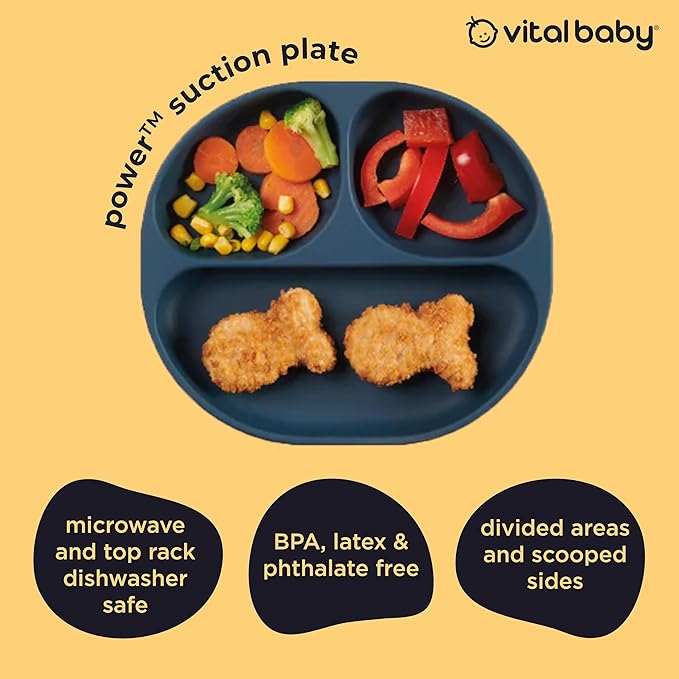 Vital Baby NOURISH silicone suction plate Moody Blue divided compartments 4M+