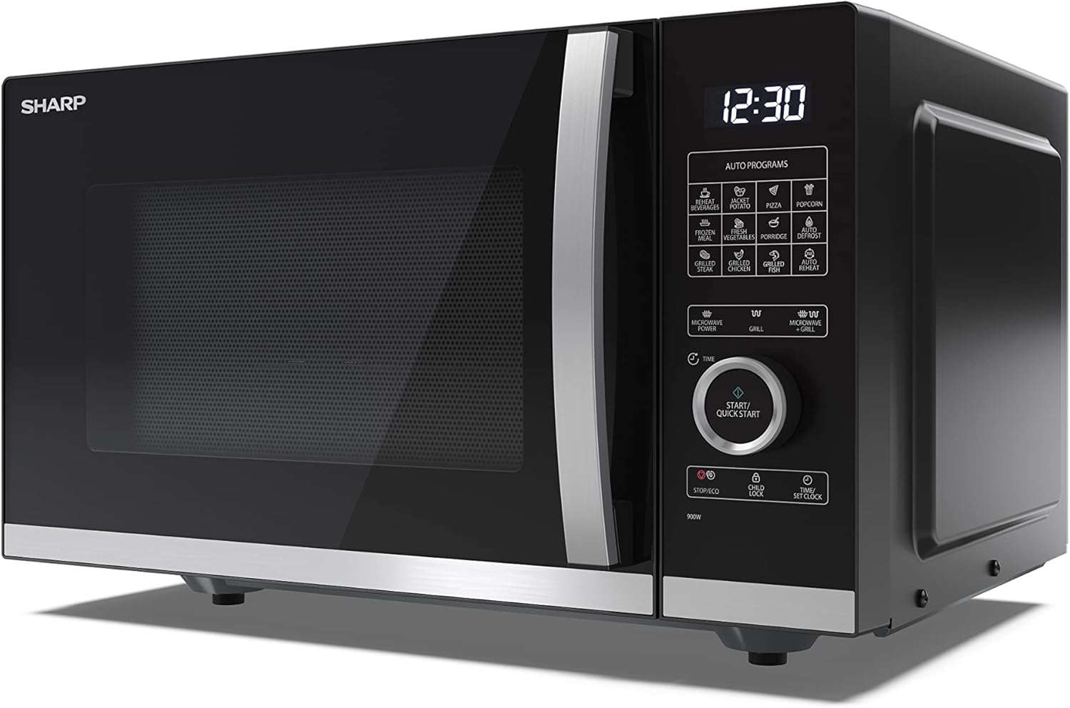 Sharp black microwave oven 900W with 1000W grill function
