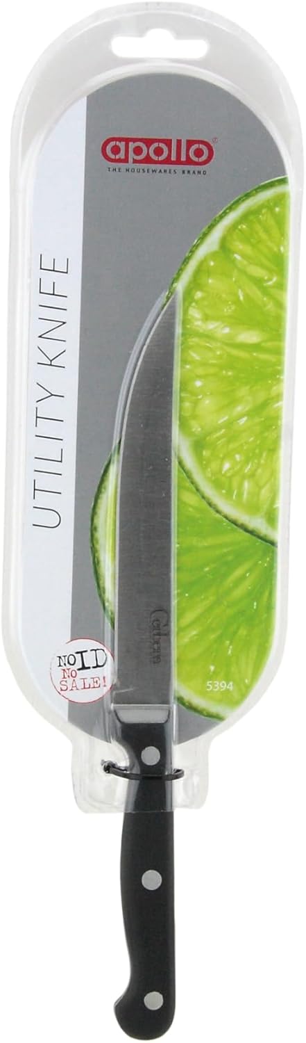 Apollo Cerbera utility knife 11cm with black handle and silver blade