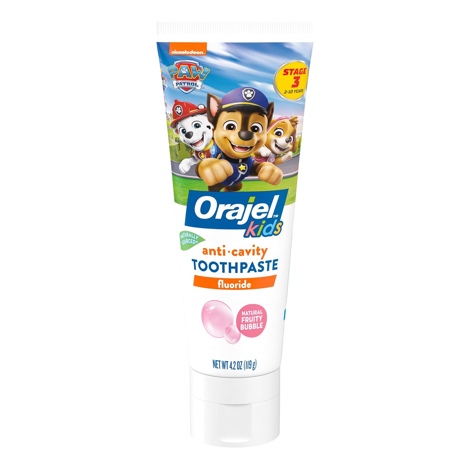 Orajel Kids Paw Patrol anti-cavity fluoride toothpaste, fruity bubble flavour, 119g tube