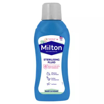 Milton Sterilising Fluid 500ml blue bottle with grey cap