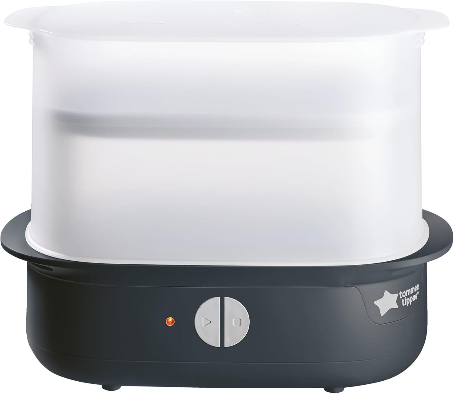 Tommee Tippee Supersteam electric steam steriliser with black base and white chamber