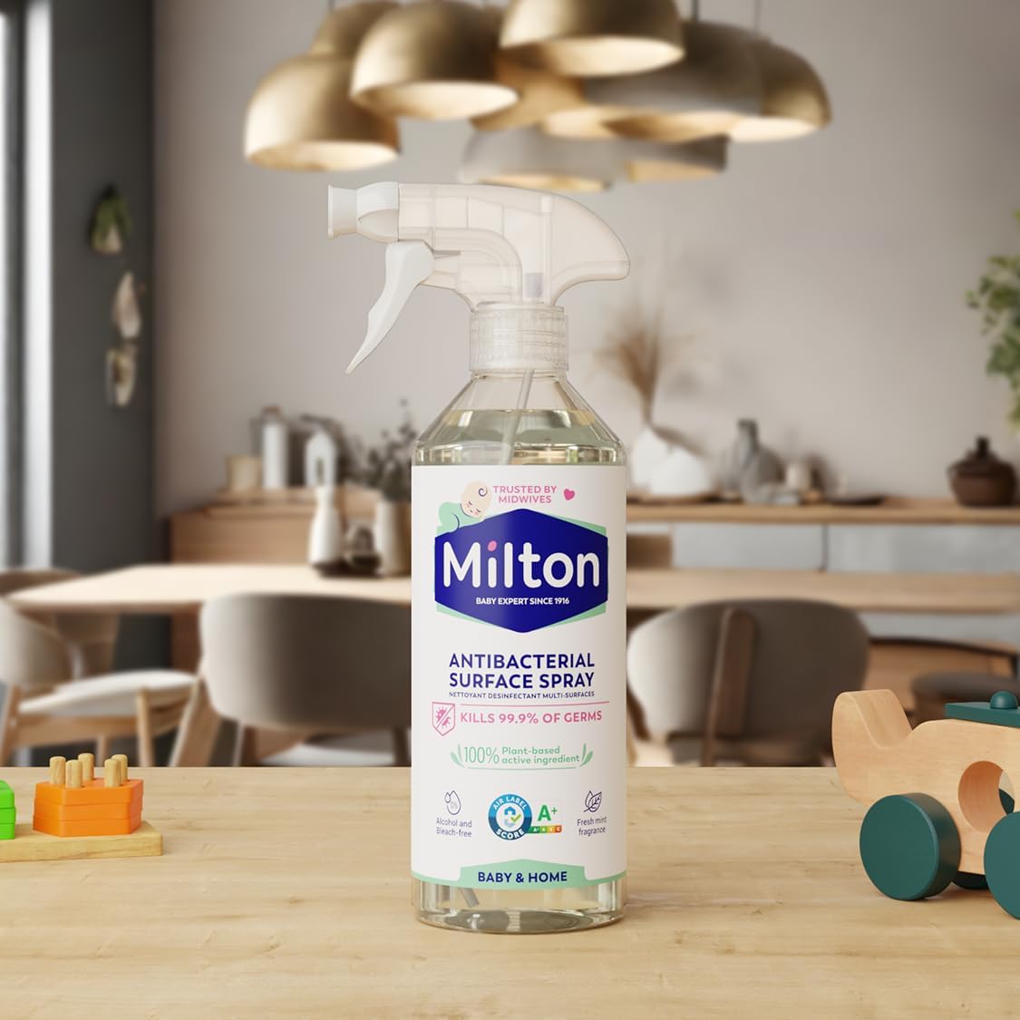Milton Antibacterial Surface Spray 500ml plant-based disinfectant trigger bottle