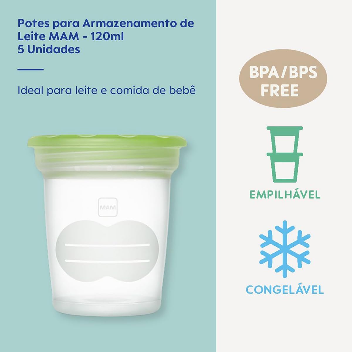 MAM storage pots 120ml 5-pack with green lids, BPA free