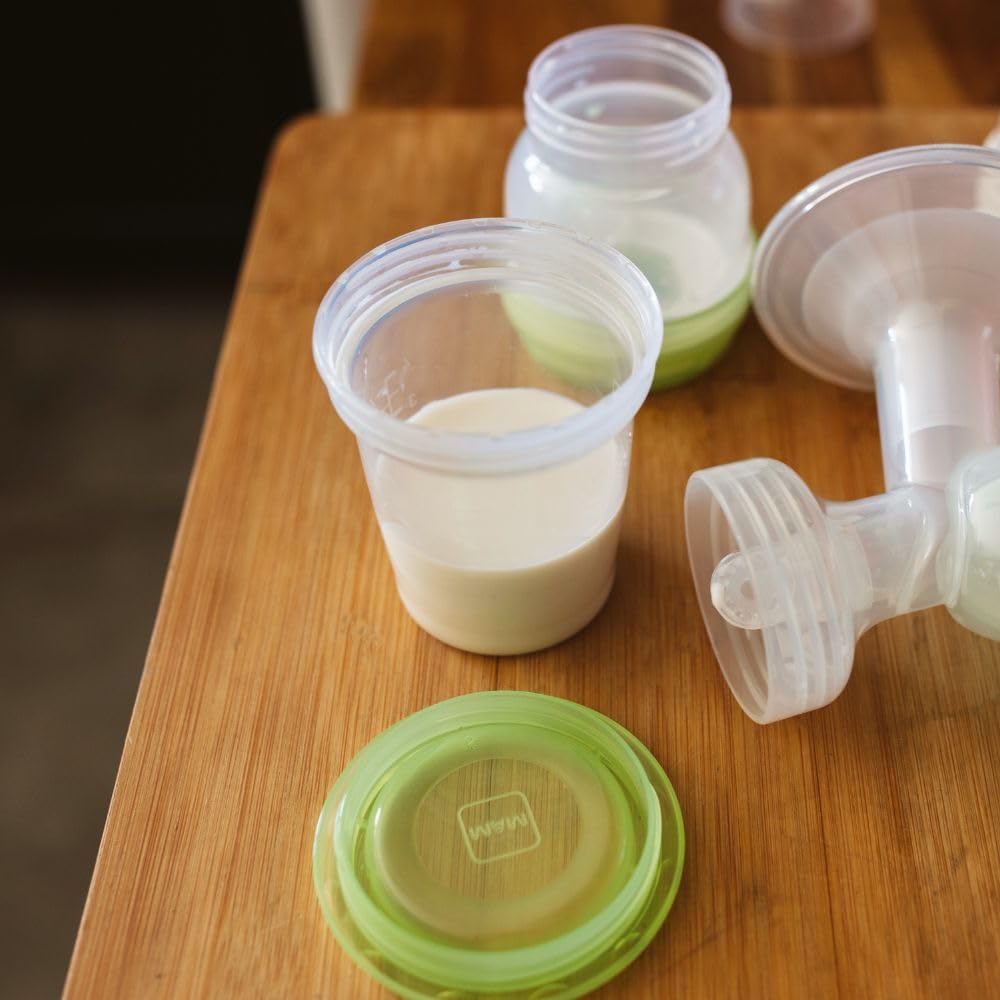 MAM clear storage pots with green lids, 5-pack set for baby food