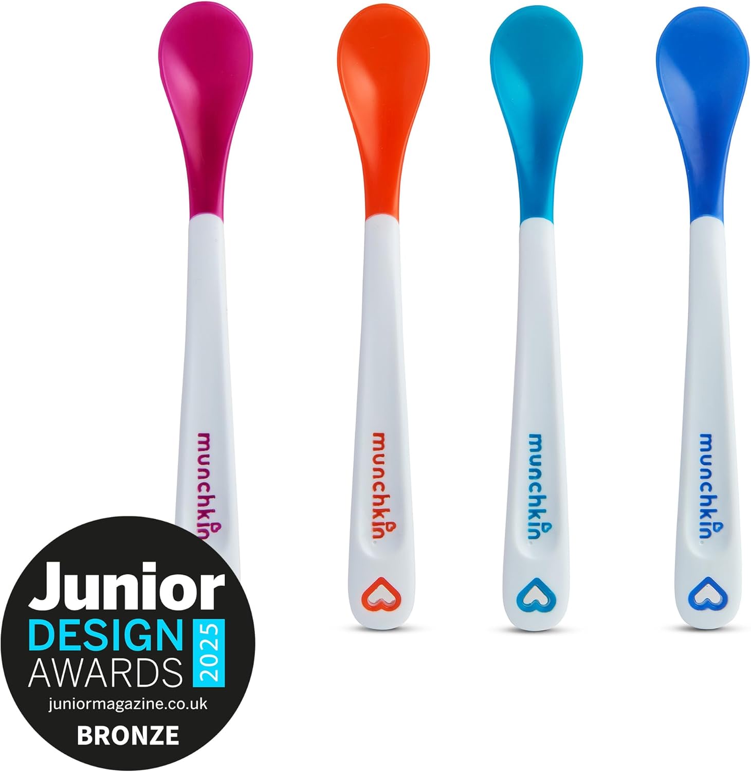 Munchkin White Hot Safety Spoons 4-pack, pink, orange, cyan and blue