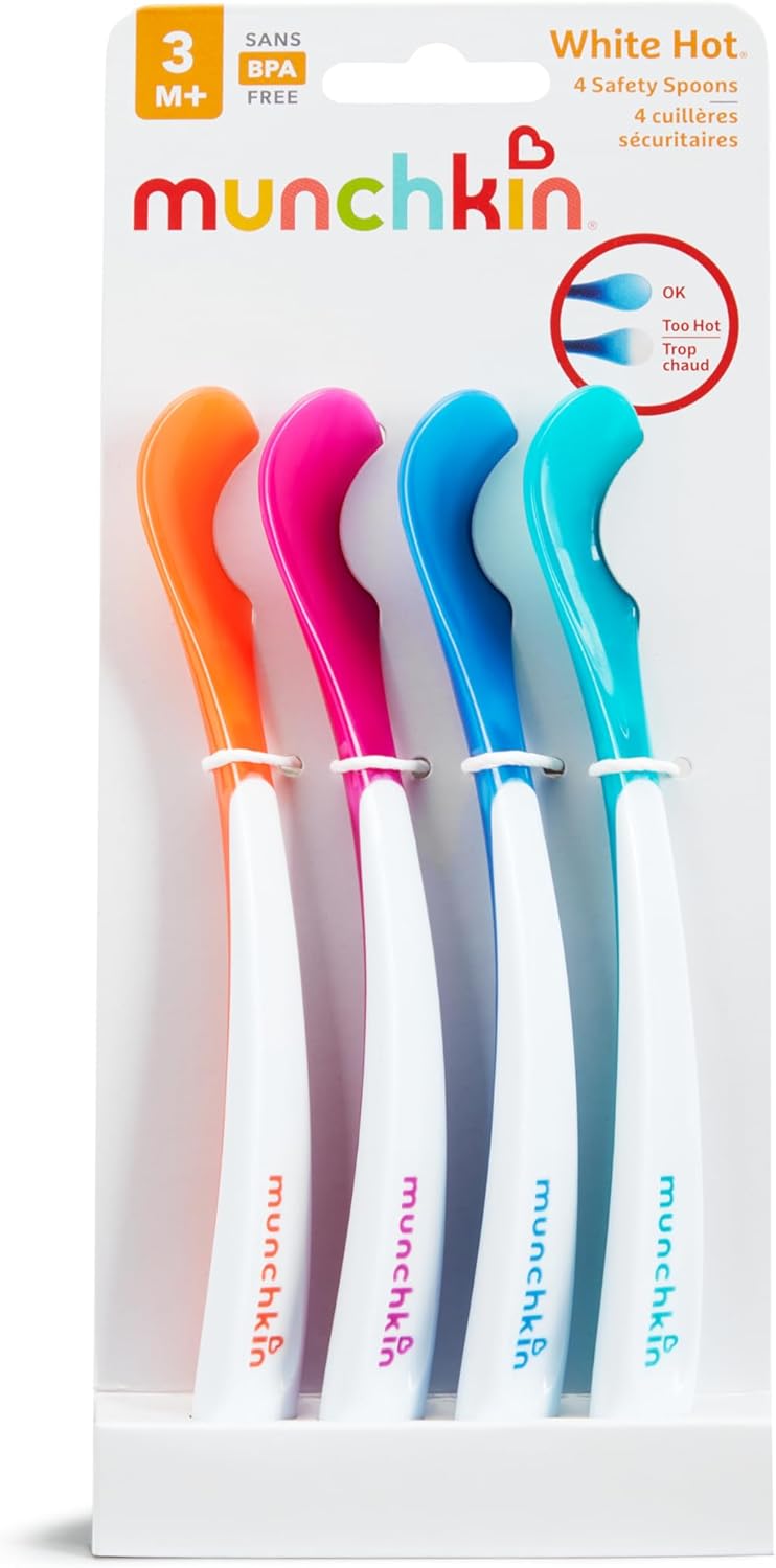 Munchkin White Hot safety spoons four-pack orange pink blue turquoise