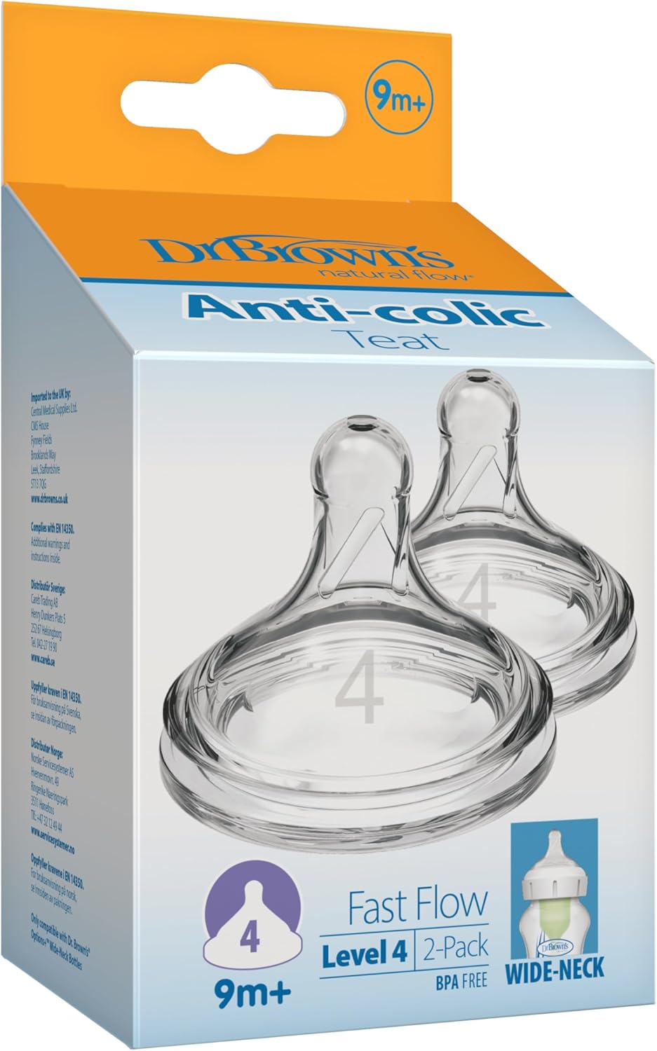 Dr. Brown's Options+ wide-neck Level 4 nipples for 9 months plus, pack of two