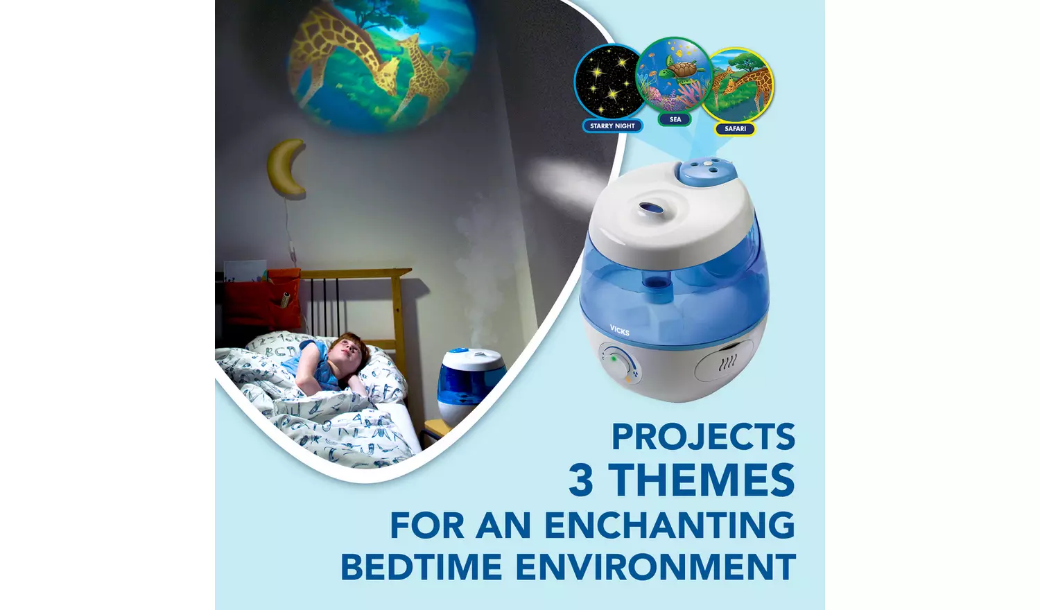 Vicks SweetDreams blue and white cool mist humidifier with projection light
