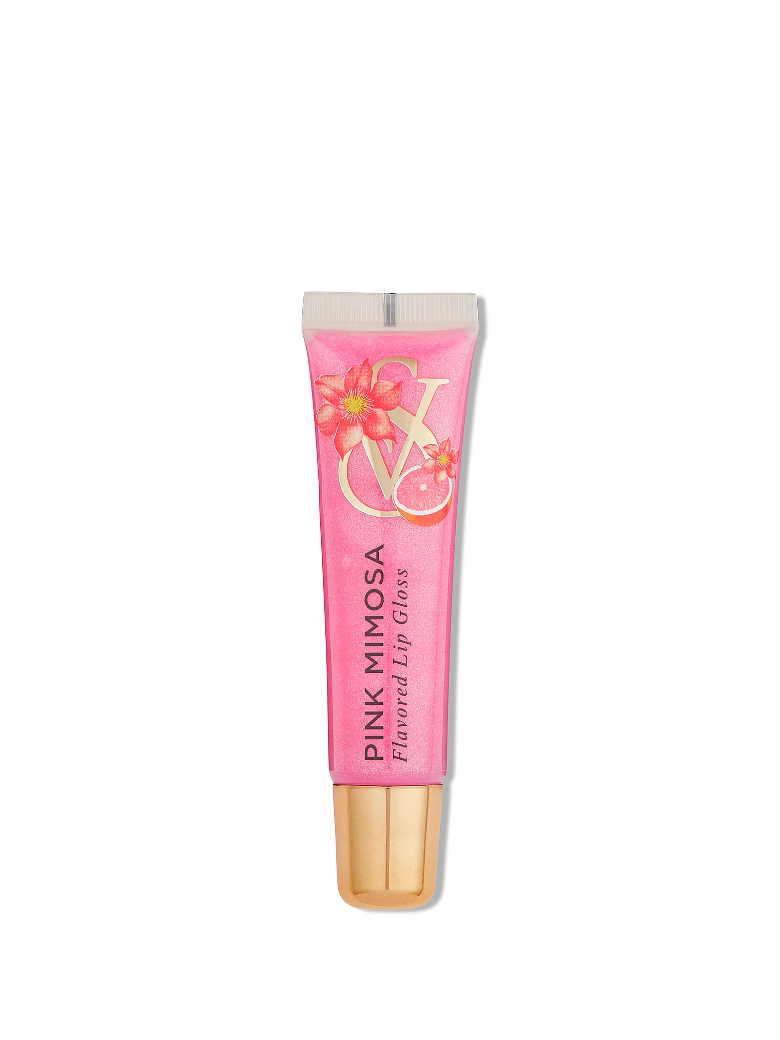Victoria's Secret Pink Mimosa flavoured lip gloss tube, bright pink shade