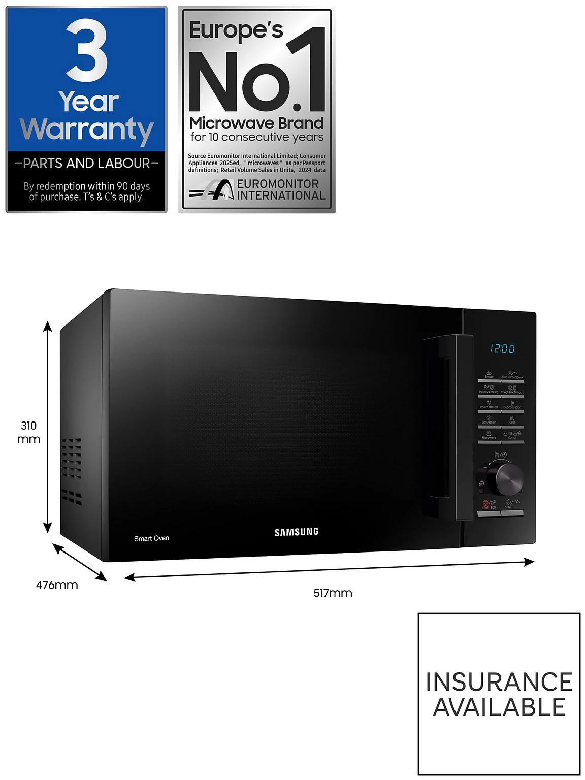 Samsung MC28A5125AK 28-litre black combination microwave oven