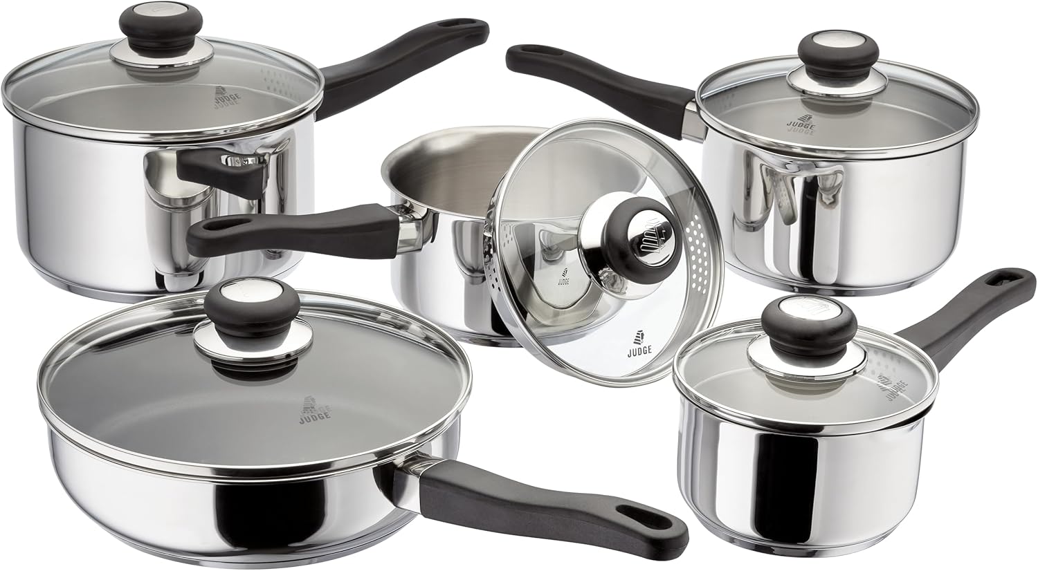 Judge Vista Original stainless steel five piece saucepan set with glass lids