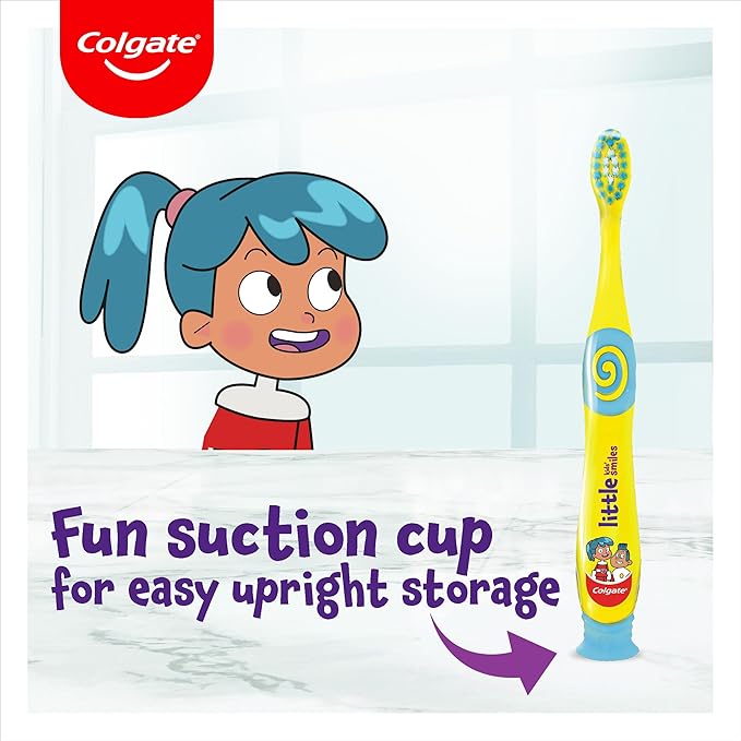 Colgate Kids 3-5 Years yellow toothbrush with suction cup base