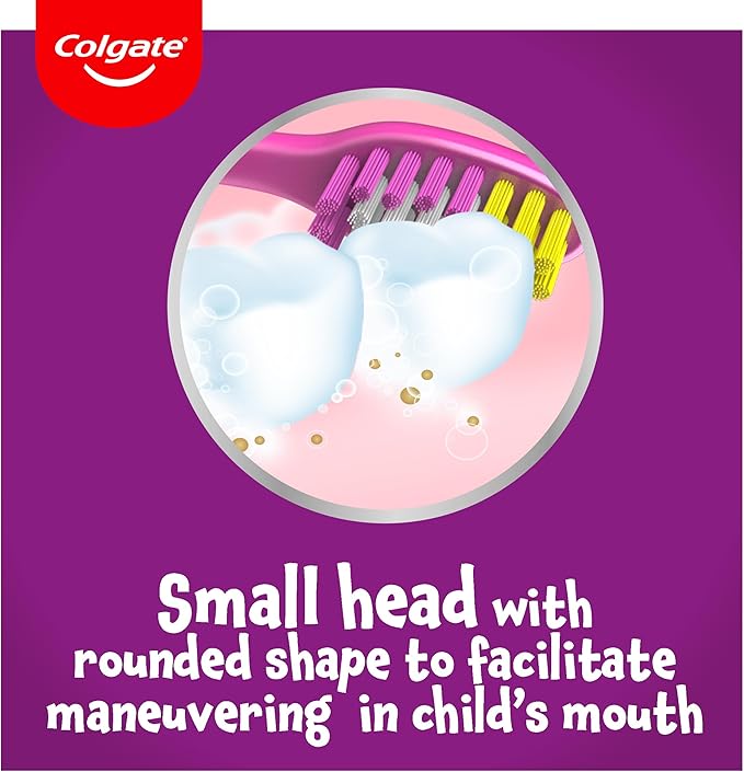 Colgate Kids toothbrush for ages 3-5 years with small rounded head and soft bristles