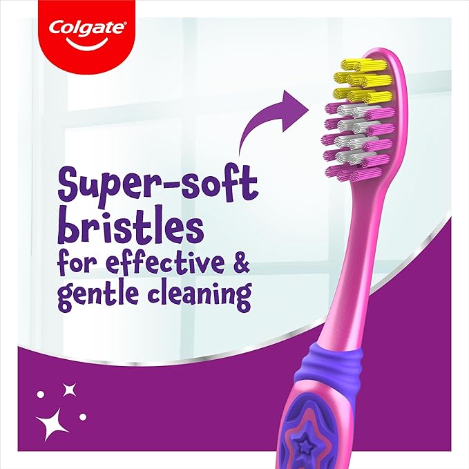 Colgate Kids 3-5 Years toothbrush with super-soft bristles, pink and purple handle