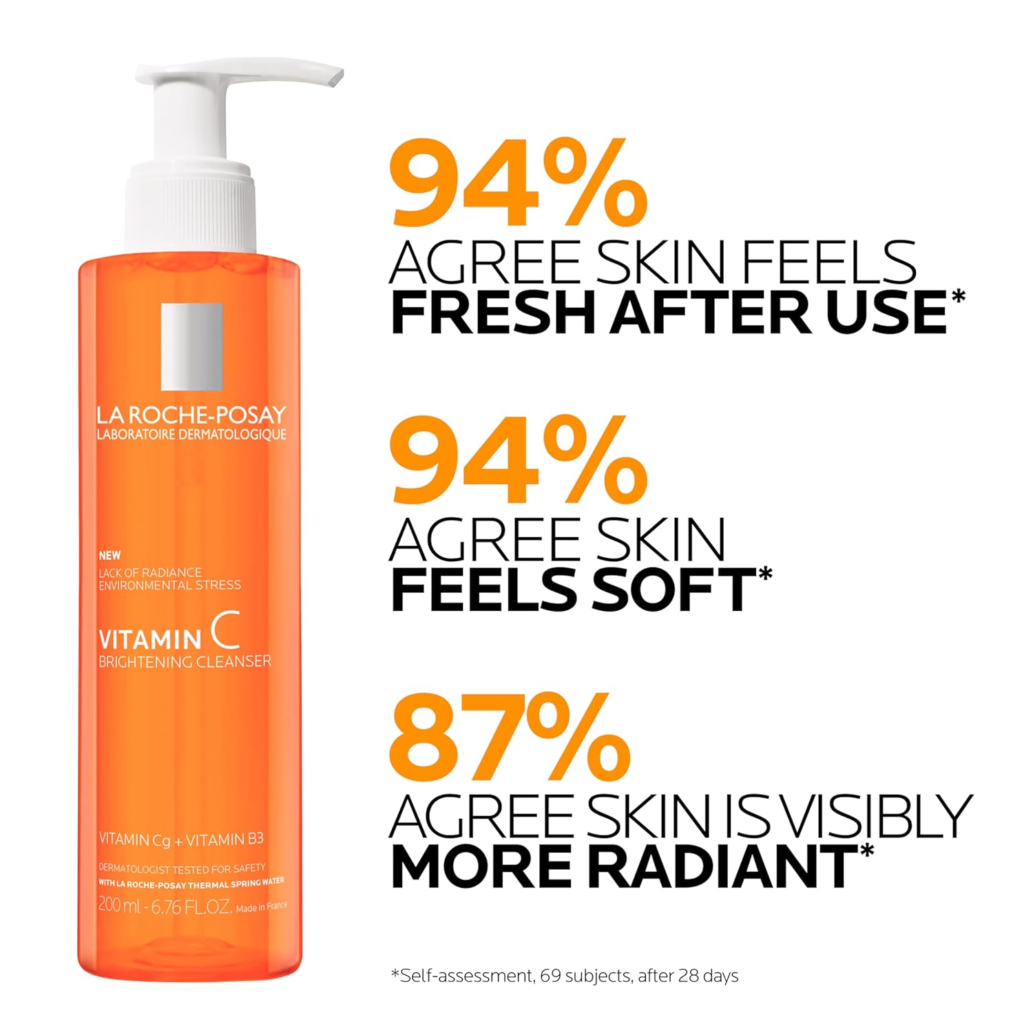 La Roche-Posay Vitamin C Brightening Cleanser 200ml orange pump bottle
