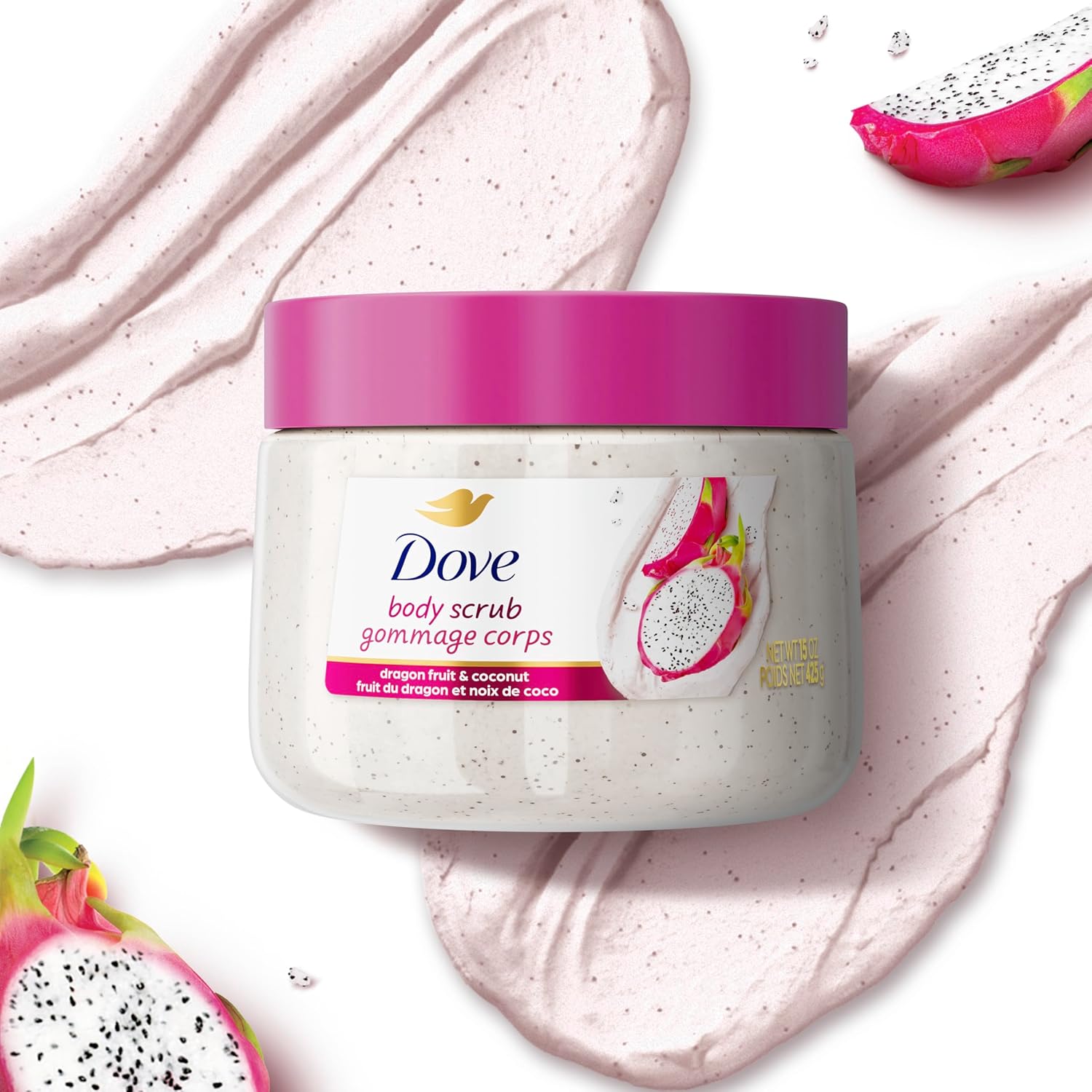 Dove body scrub dragon fruit and coconut cream exfoliating jar